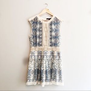 BCBG Blue White Drop Waist Summer Dress sz 10